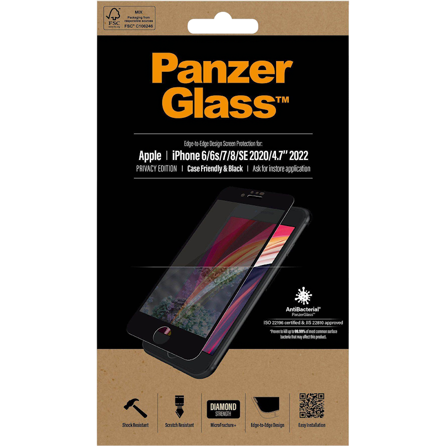 PanzerGlass kant-til-kant integritetsglass iPhone 6/6s/7/8/SE