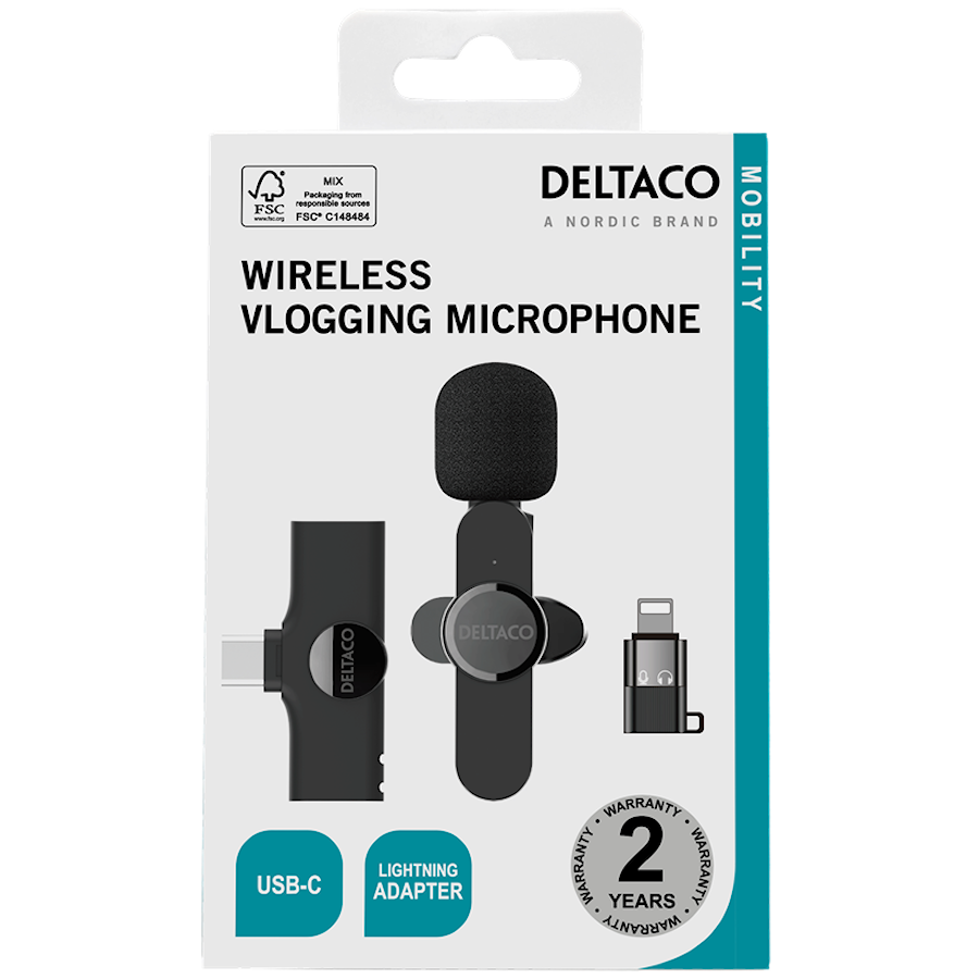 Deltaco Wireless Vlogging microphone USB-C/Lightning
