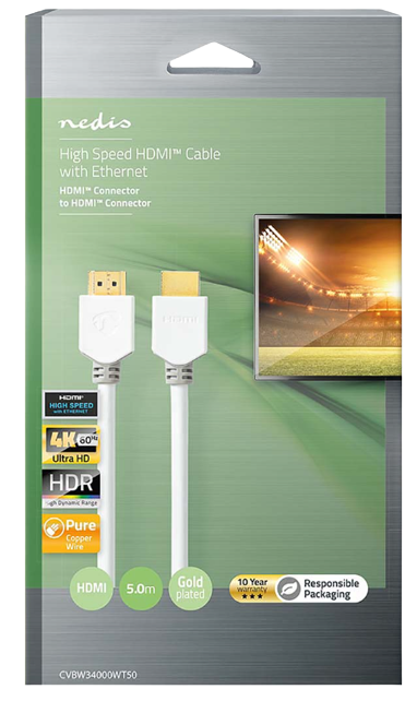 HDMI-kabel med Ethernet, 3D og returlyd