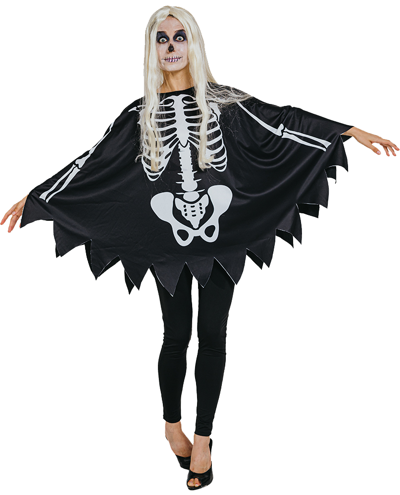 Poncho med skjelettmotiv