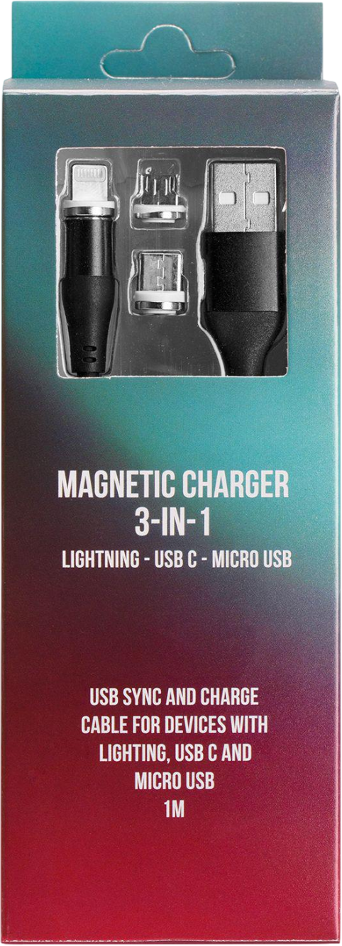 Magnetisk lader 3-i-1 svart 1m