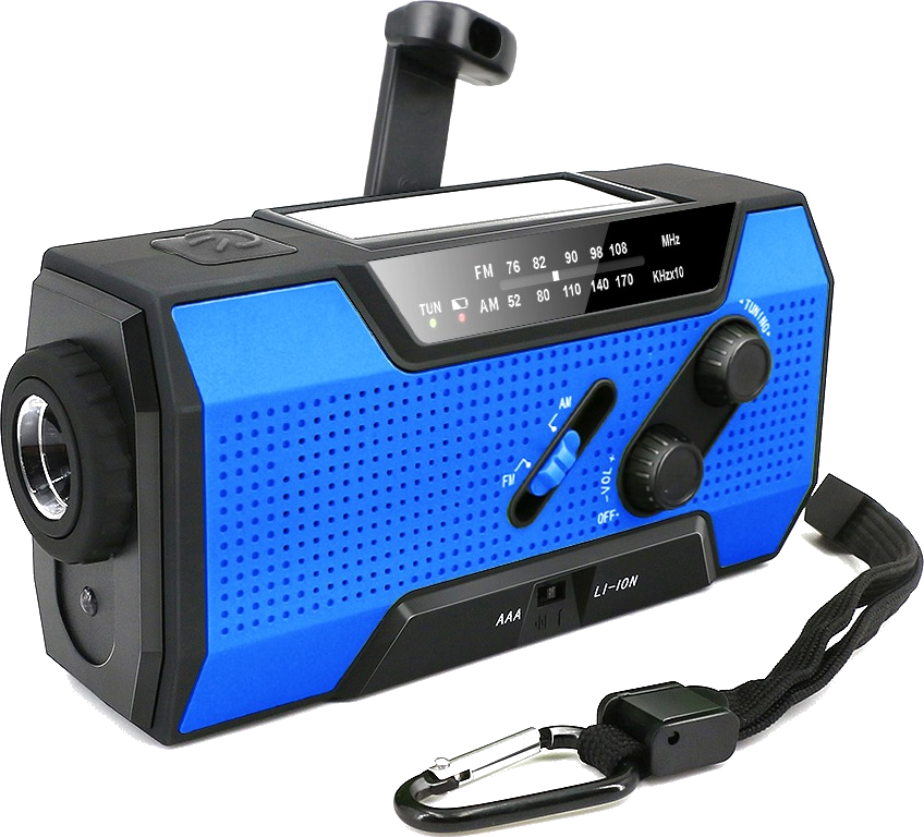 Vevradio med solceller, lommelykt og powerbank