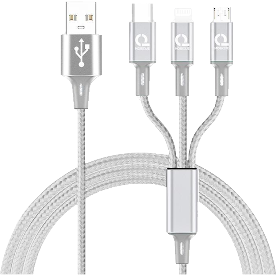 Mobique multi laddkabel USB-A till USB-C/Lightning/Micro-USB 1m grå
