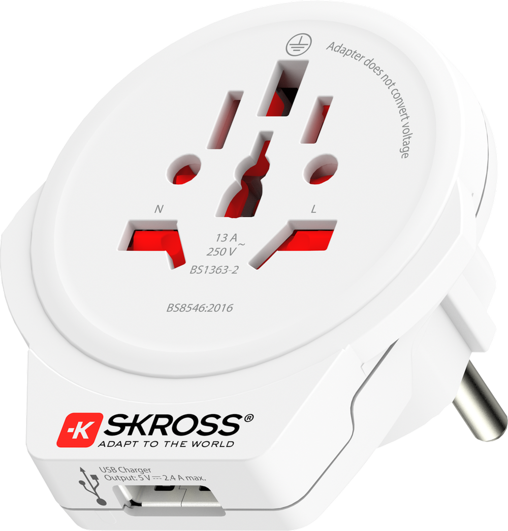 SKROSS reiseadapter verden til Europa + USB