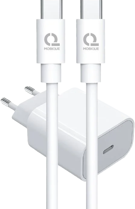 Mobique PD20W USB-C strømadapter + ladekabel USB-C til USB-C 1m hvit