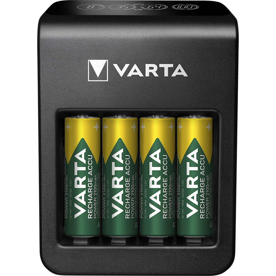 VARTA LCD Plug Charger+ batteriladdare med 4st AA 56706 2100mAh-batteri