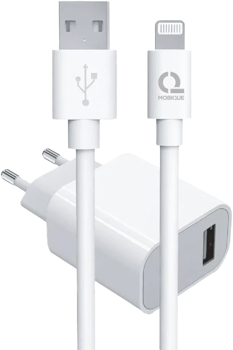 Mobique USB-A strømadapter + ladekabel USB-A til Lightning 1m hvit